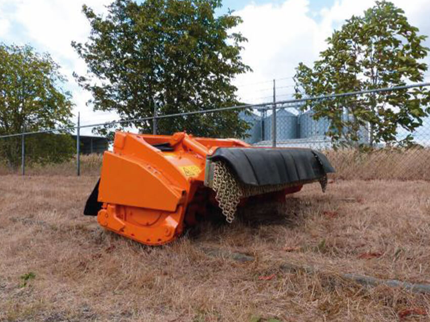 Berky Hydro-Schlegel­mulcher mit hydrau­lischer Klappe auf Wiese