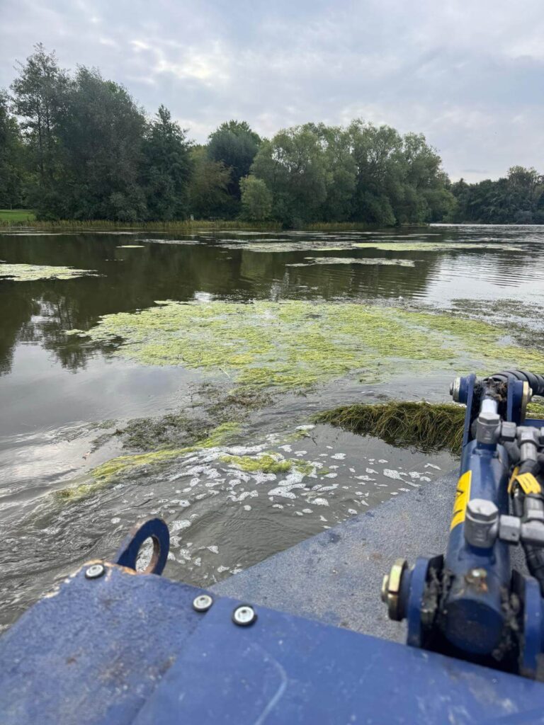 Wasserpest und Algen werden aus dem Göttinger Kiessee entfernt.